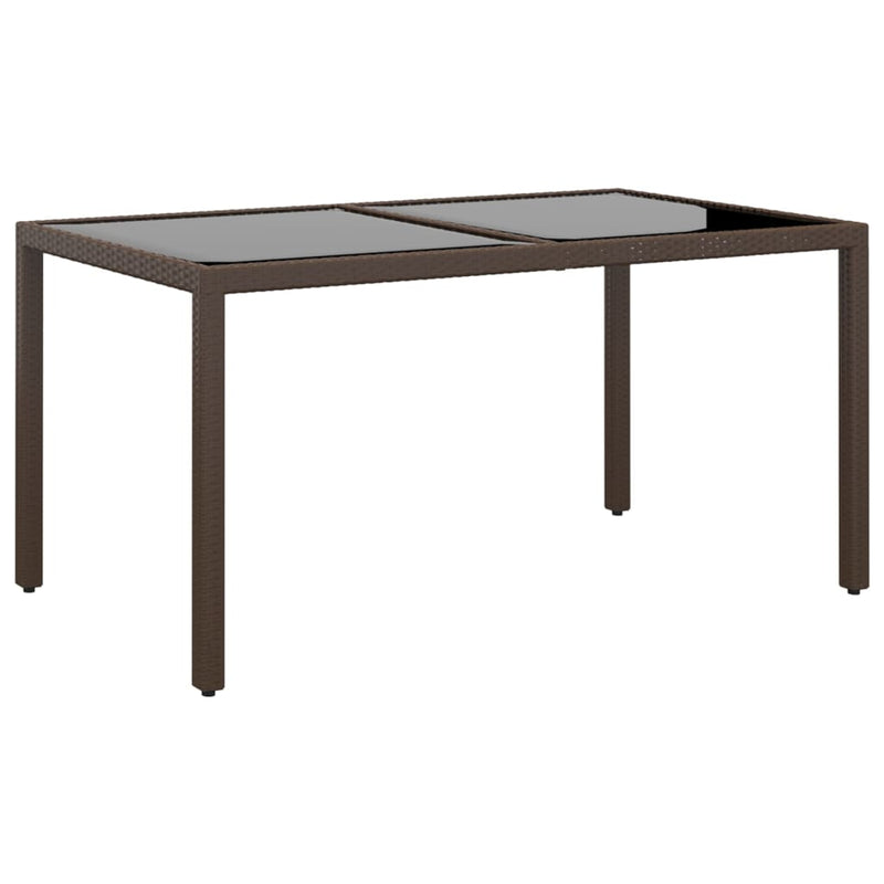Tuintafel 150x90x75 cm gehard glas en poly rattan bruin MeubelReus