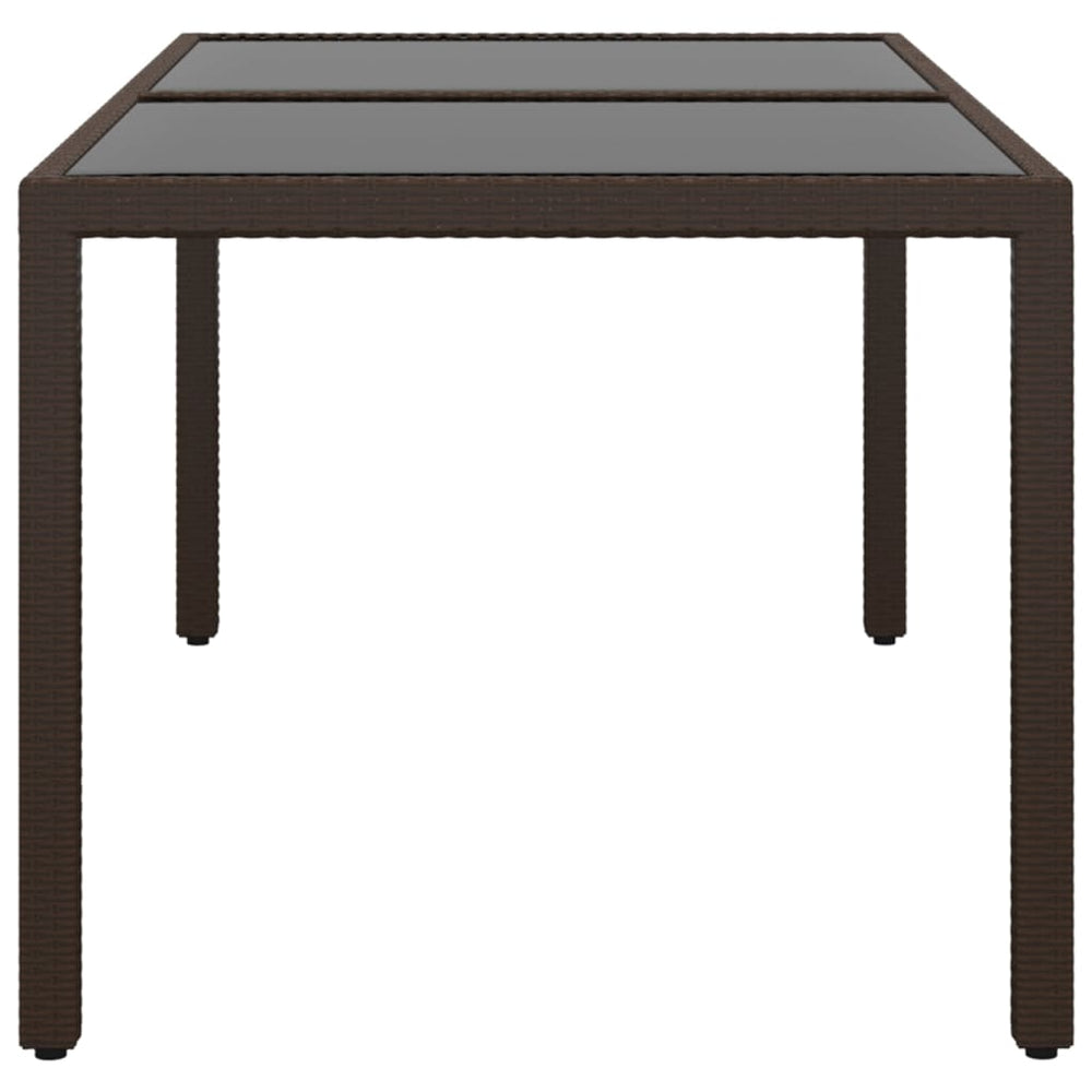 Tuintafel 150x90x75 cm gehard glas en poly rattan bruin MeubelReus