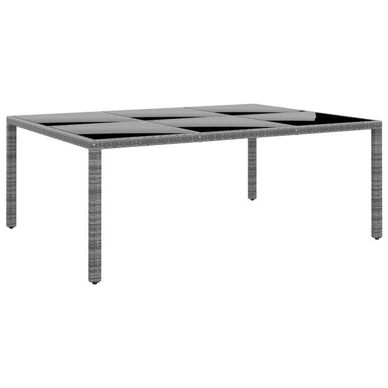 Tuintafel 200x150x75 cm gehard glas en poly rattan grijs MeubelReus