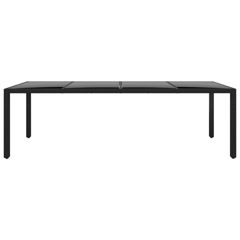 Tuintafel 250x100x75 cm gehard glas en poly rattan zwart MeubelReus