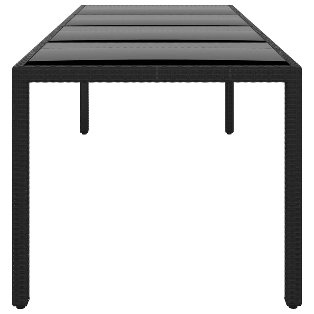 Tuintafel 250x100x75 cm gehard glas en poly rattan zwart MeubelReus