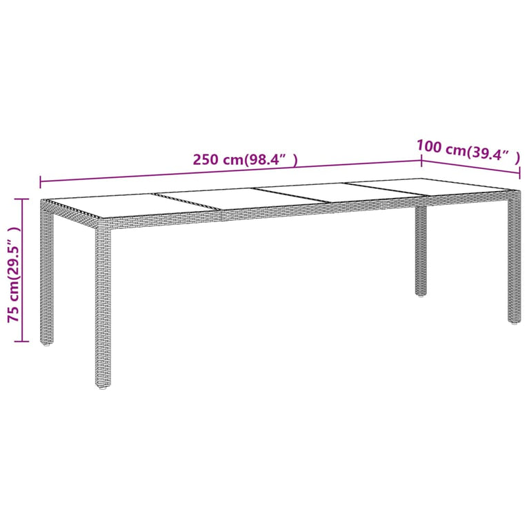 Tuintafel met glazen blad poly rattan bruin MeubelReus