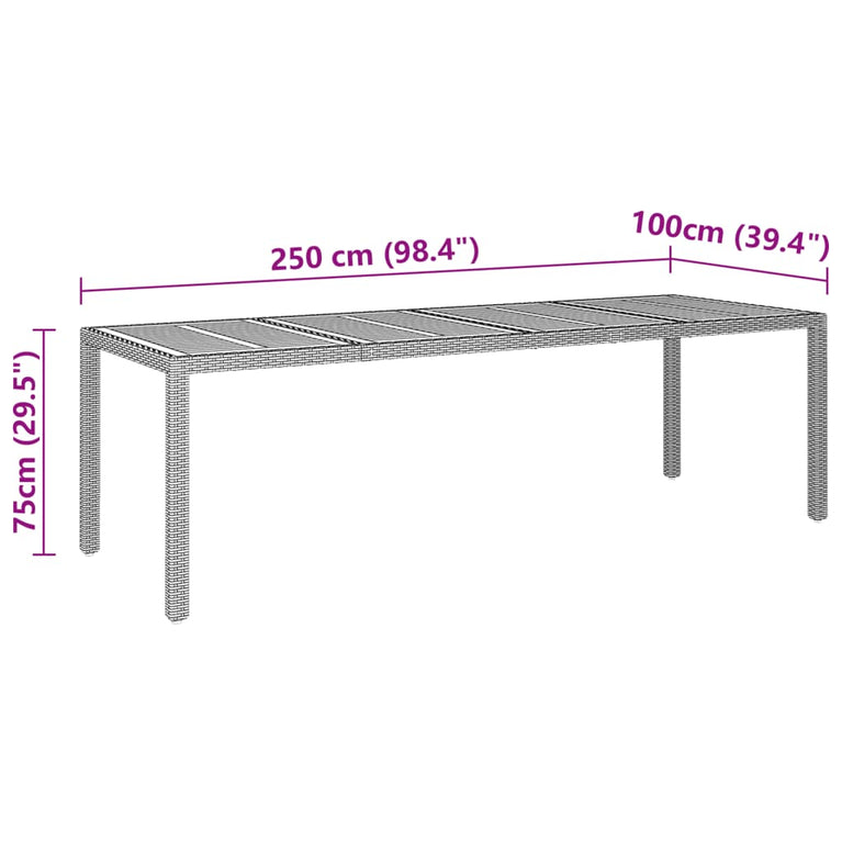 Tuintafel 250x100x75 cm poly rattan en massief acaciahout grijs MeubelReus