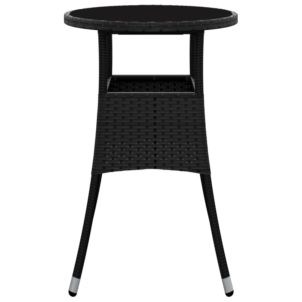 Tuintafel Ø60x75 cm gehard glas en poly rattan zwart MeubelReus