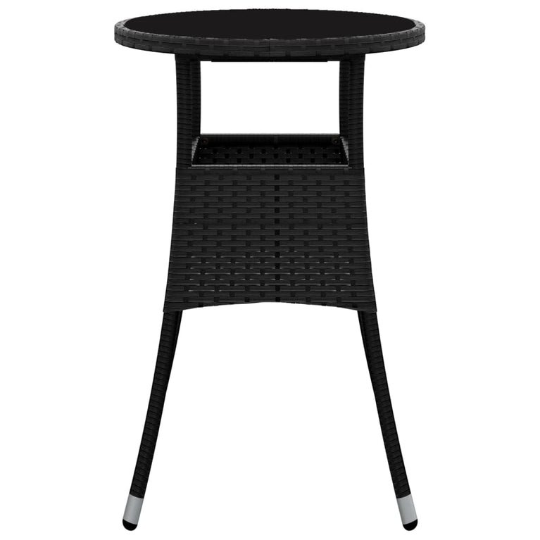 Tuintafel Ø60x75 cm gehard glas en poly rattan zwart MeubelReus