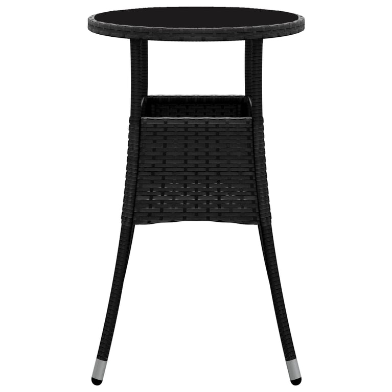 Tuintafel Ø60x75 cm gehard glas en poly rattan zwart MeubelReus