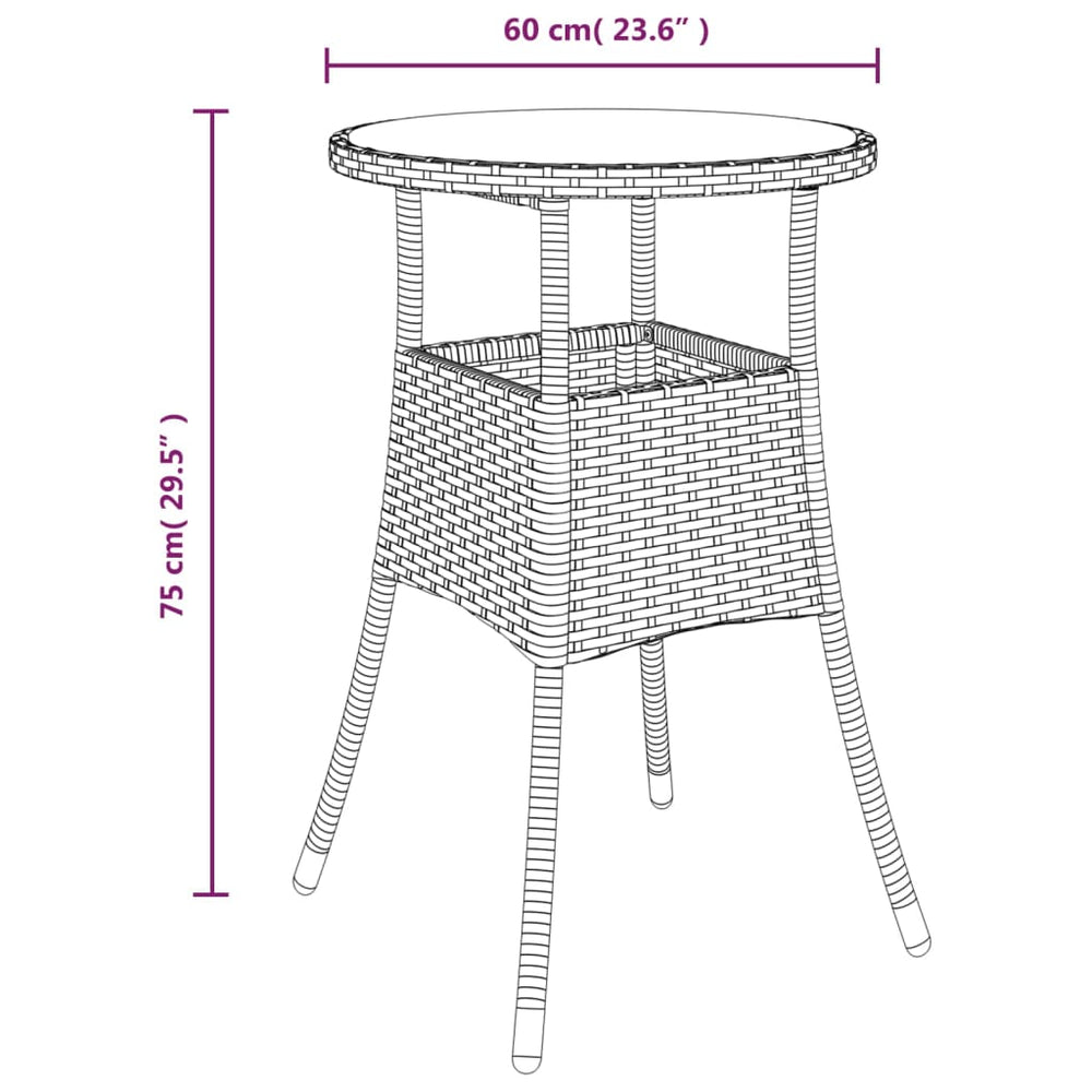 Tuintafel Ø60x75 cm gehard glas en poly rattan zwart MeubelReus