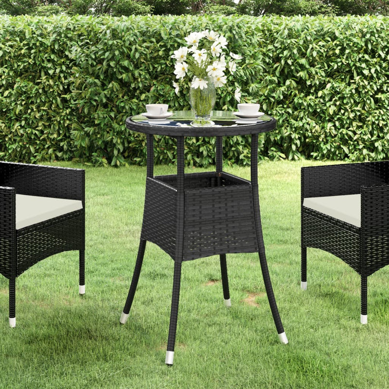 Tuintafel Ø60x75 cm gehard glas en poly rattan zwart MeubelReus