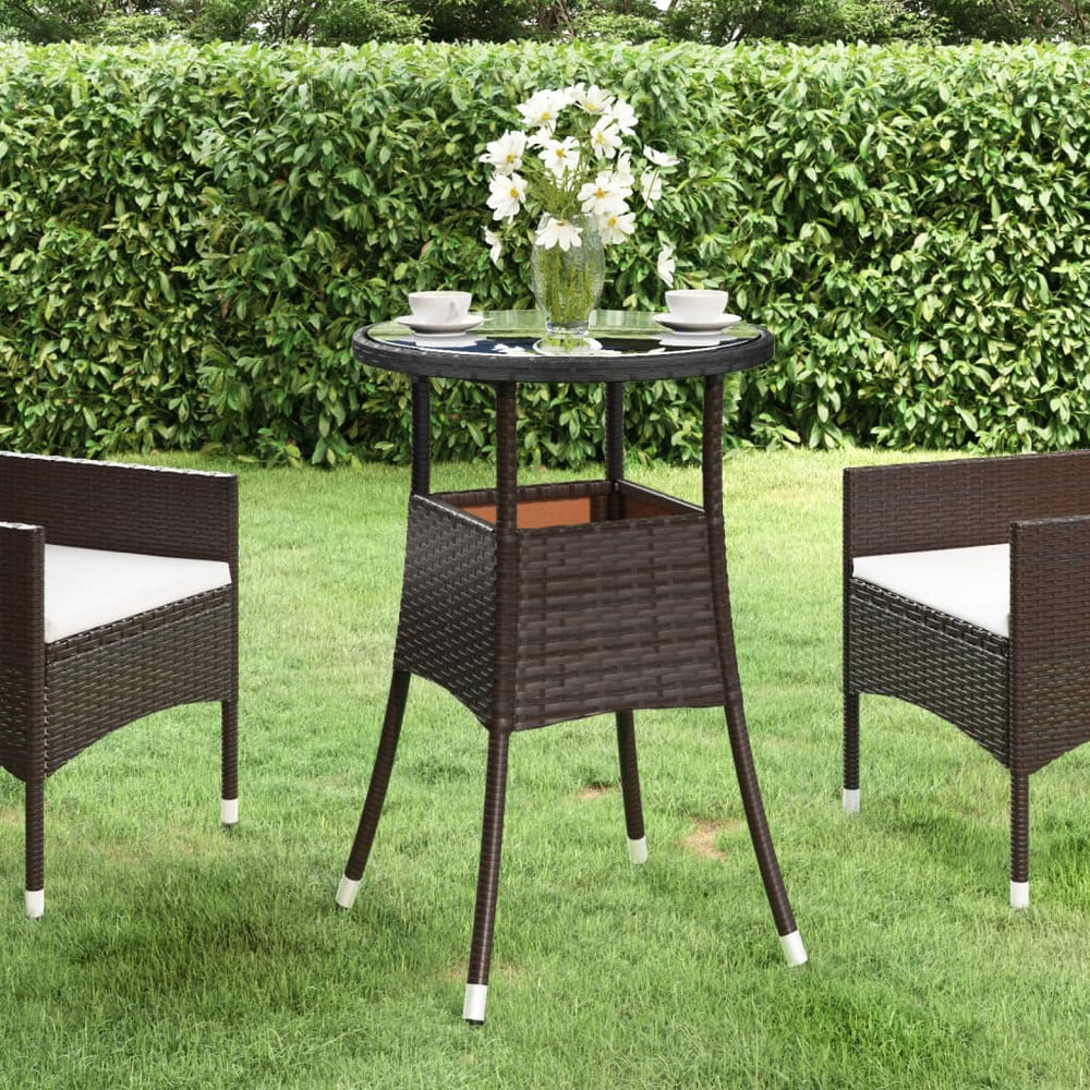 Tuintafel Ø60x75 cm gehard glas en poly rattan bruin MeubelReus