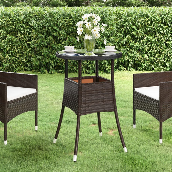 Tuintafel Ø60x75 cm gehard glas en poly rattan bruin MeubelReus