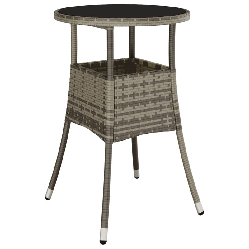Tuintafel Ø60x75 cm gehard glas en poly rattan grijs MeubelReus
