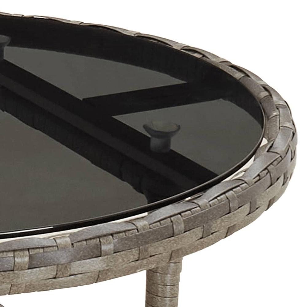 Tuintafel Ø60x75 cm gehard glas en poly rattan grijs MeubelReus