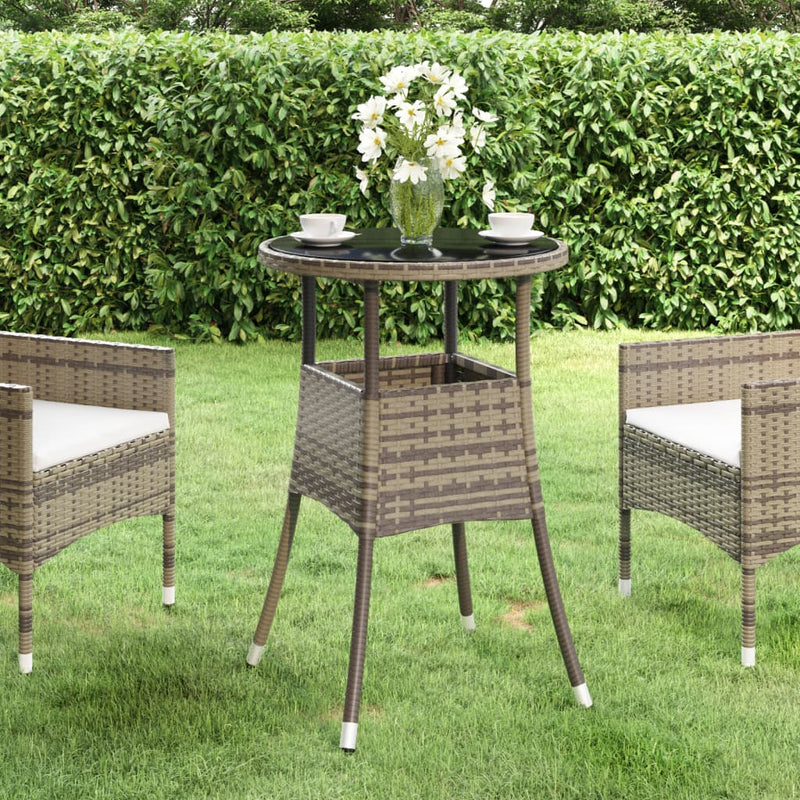 Tuintafel Ø60x75 cm gehard glas en poly rattan grijs MeubelReus