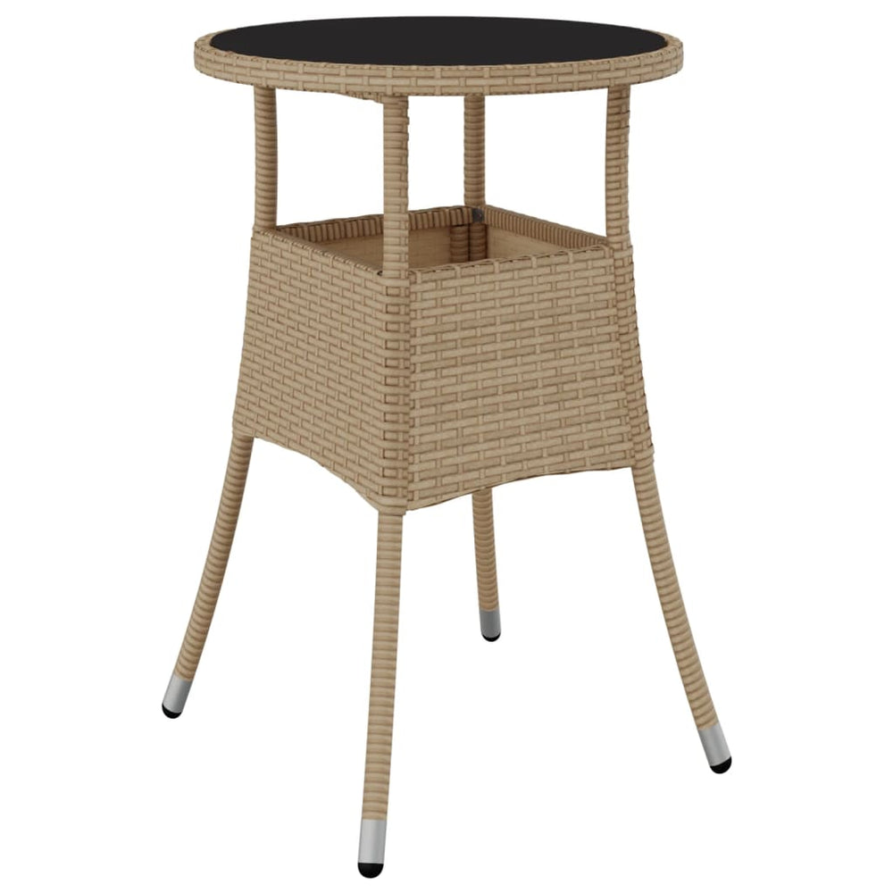 Tuintafel Ø60x75 cm gehard glas en poly rattan beige MeubelReus