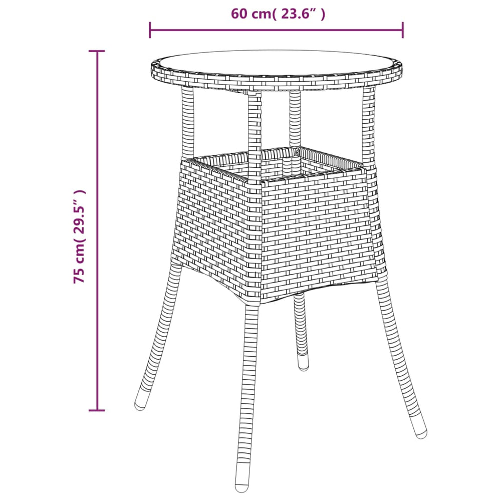 Tuintafel Ø60x75 cm gehard glas en poly rattan beige MeubelReus