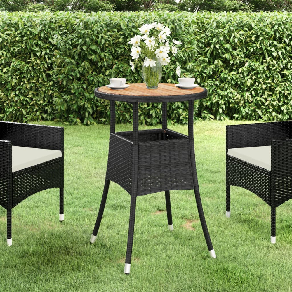 Tuintafel Ø60x75 cm acaciahout en poly rattan zwart MeubelReus