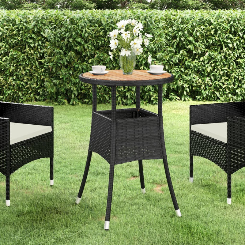 Tuintafel Ø60x75 cm acaciahout en poly rattan zwart MeubelReus
