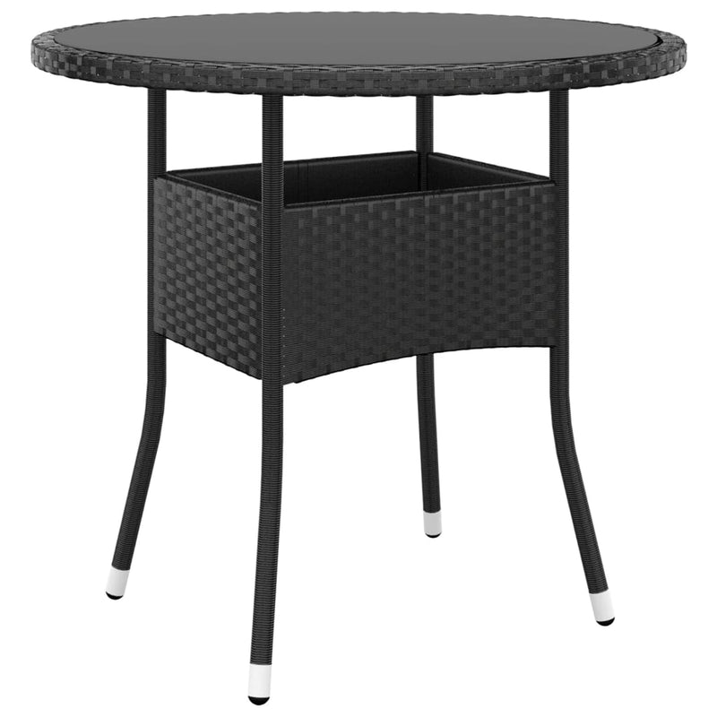 Tuintafel Ø80x75 cm gehard glas en poly rattan zwart MeubelReus