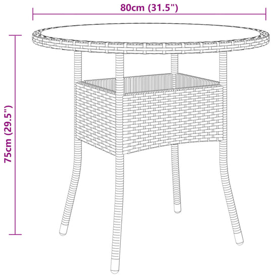 Tuintafel Ø80x75 cm gehard glas en poly rattan zwart MeubelReus