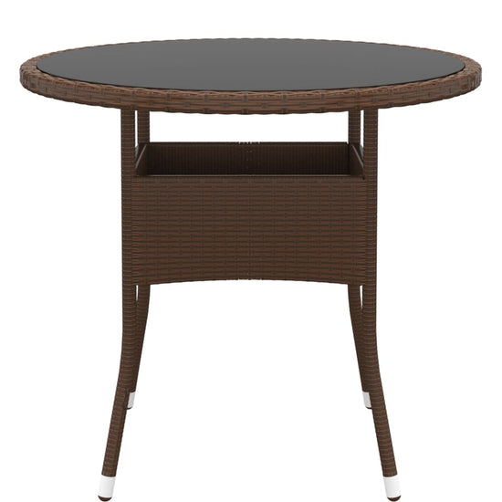 Tuintafel Ø80x75 cm gehard glas en poly rattan bruin MeubelReus