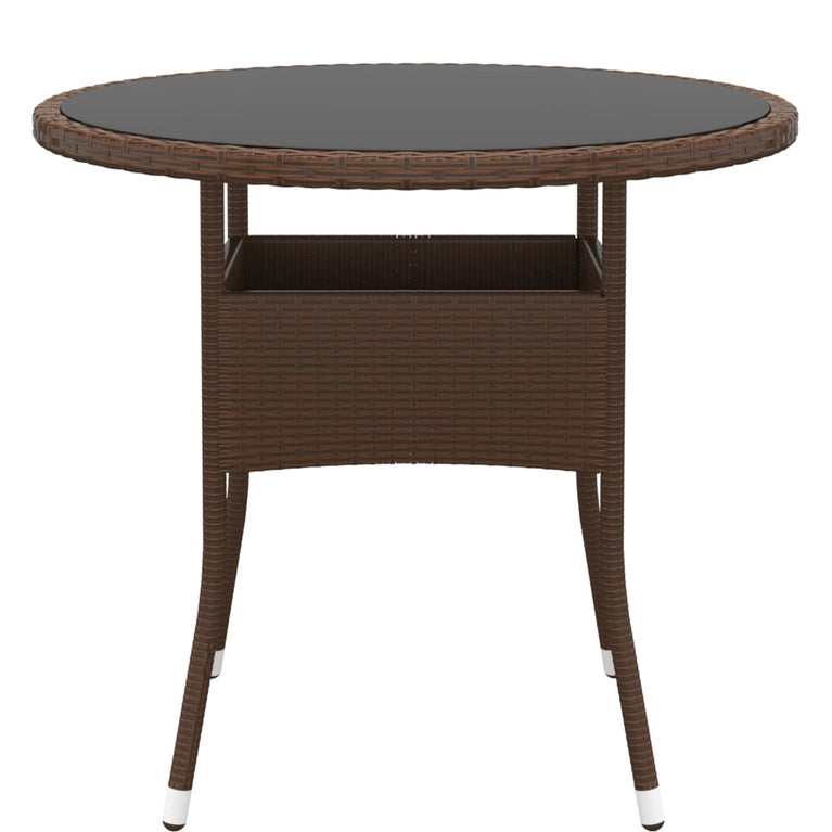 Tuintafel Ø80x75 cm gehard glas en poly rattan bruin MeubelReus