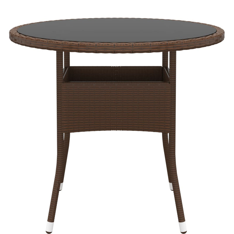 Tuintafel Ø80x75 cm gehard glas en poly rattan bruin MeubelReus