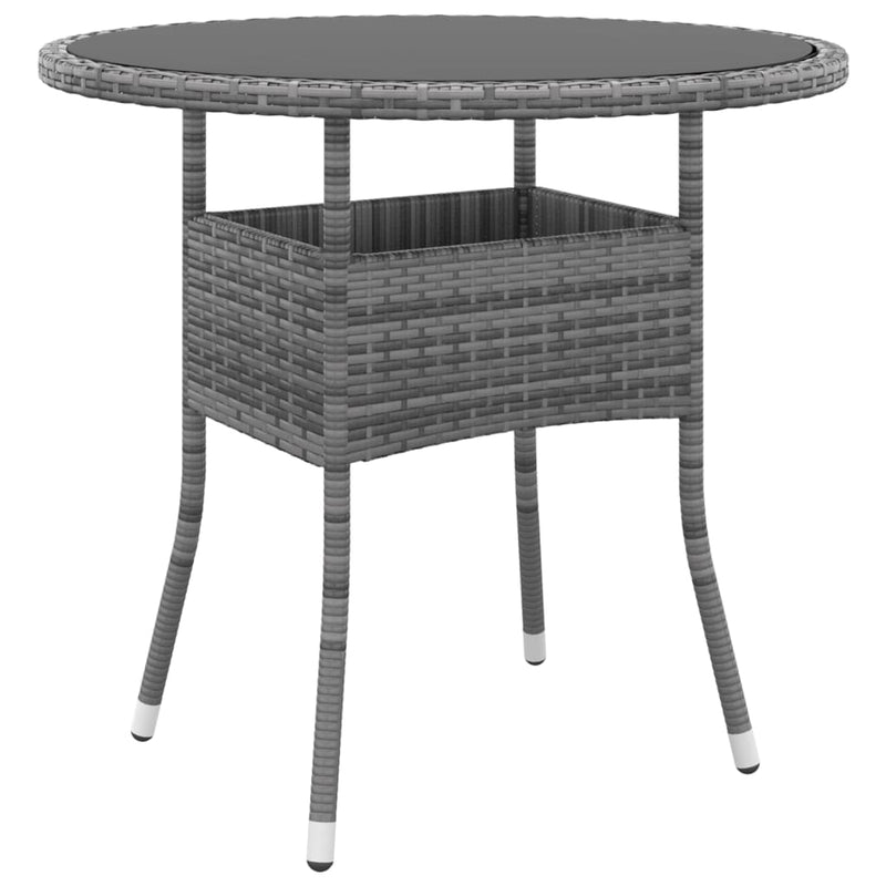 Tuintafel Ø80x75 cm gehard glas en poly rattan grijs MeubelReus
