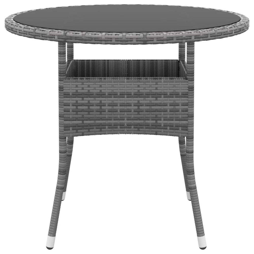 Tuintafel Ø80x75 cm gehard glas en poly rattan grijs MeubelReus