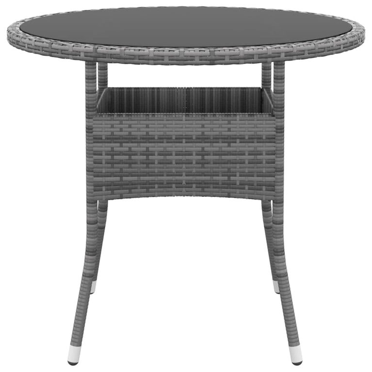 Tuintafel Ø80x75 cm gehard glas en poly rattan grijs MeubelReus