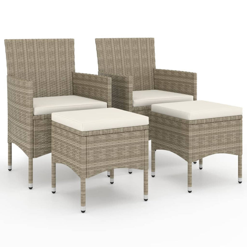 4-delige Tuinstoelen- en voetenbankenset poly rattan beige
