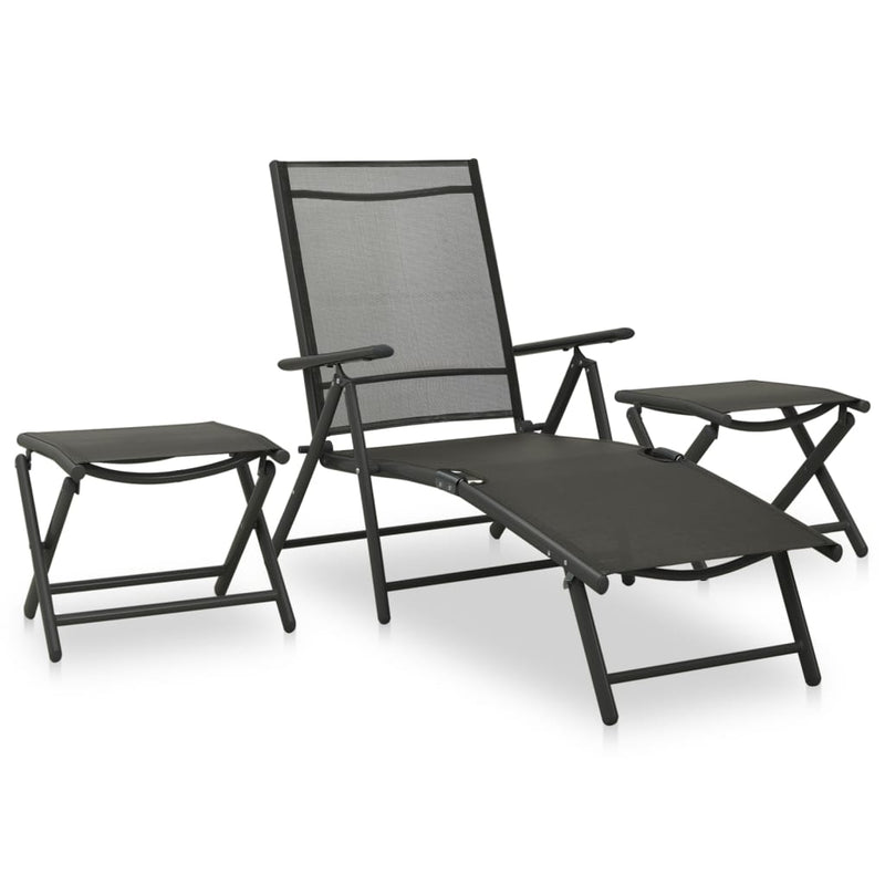 3-delige Loungeset textileen en aluminium zwart MeubelReus