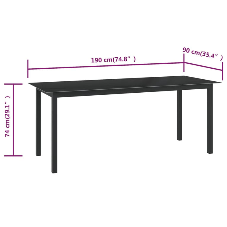 Tuintafel 190x90x74 cm aluminium en glas zwart MeubelReus