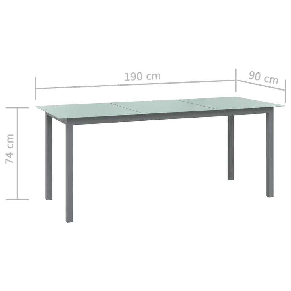 Tuintafel 190x90x74 cm aluminium en glas lichtgrijs MeubelReus