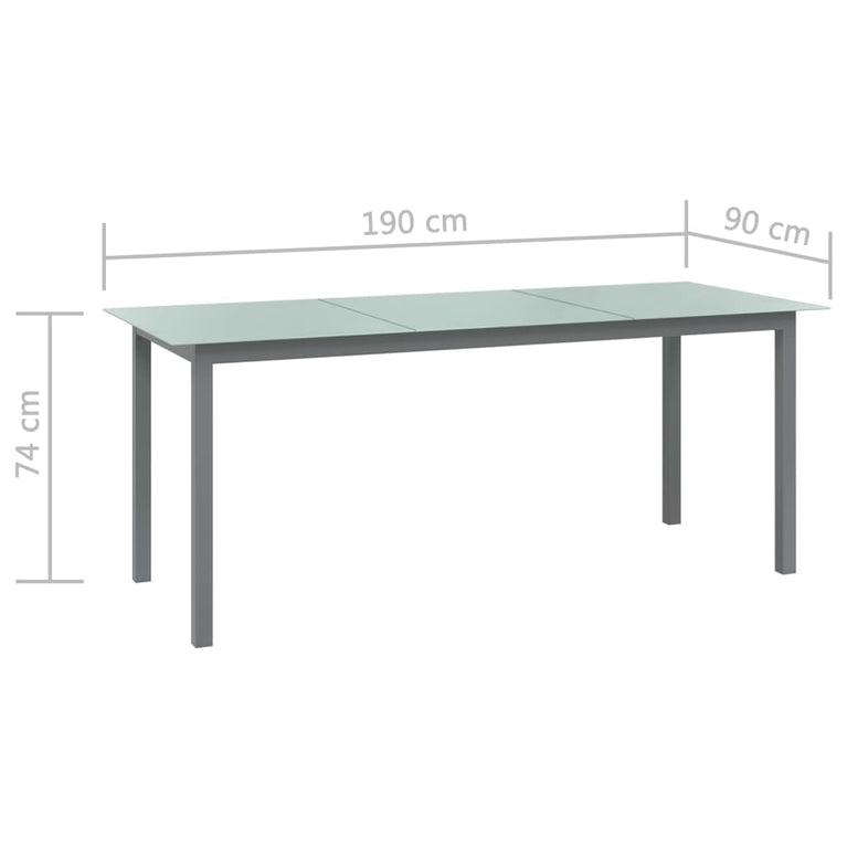 Tuintafel 190x90x74 cm aluminium en glas lichtgrijs MeubelReus