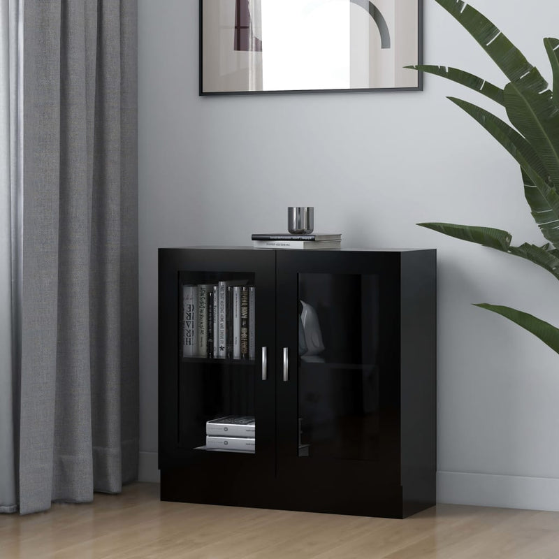 Vitrinekast 82,5x30,5x80 cm spaanplaat zwart MeubelReus