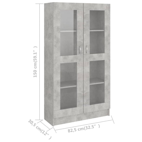 Vitrinekast 82,5x30,5x150 cm spaanplaat betongrijs MeubelReus