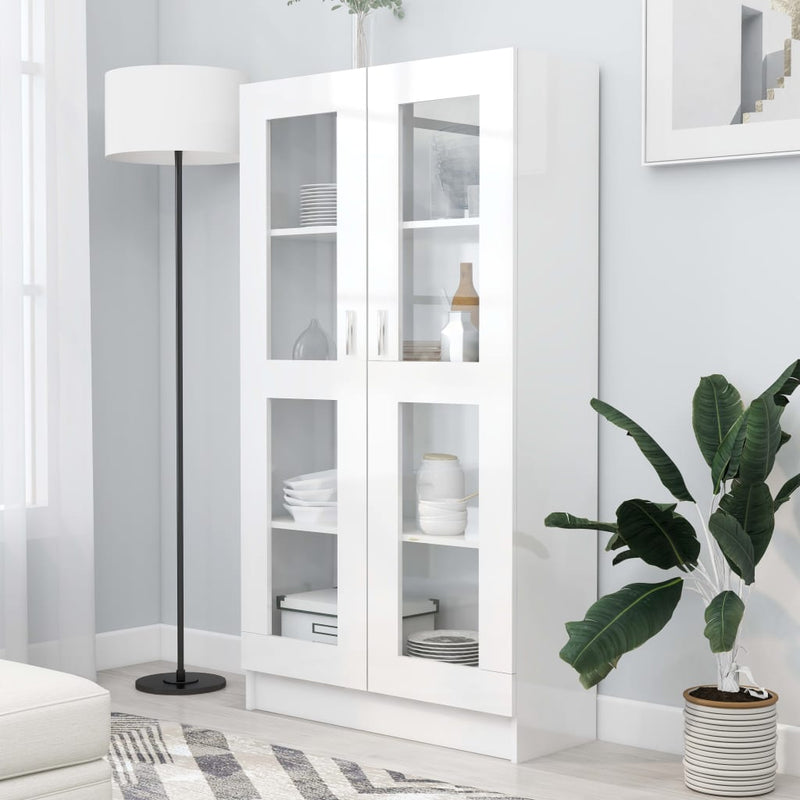 Vitrinekast 82,5x30,5x150 cm spaanplaat hoogglans wit MeubelReus