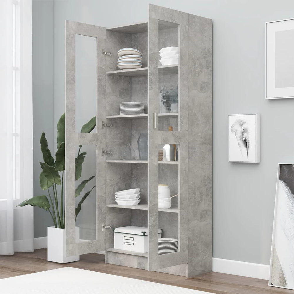 Vitrinekast 82,5x30,5x185,5 cm spaanplaat betongrijs MeubelReus