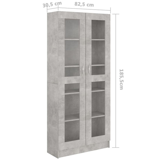 Vitrinekast 82,5x30,5x185,5 cm spaanplaat betongrijs MeubelReus