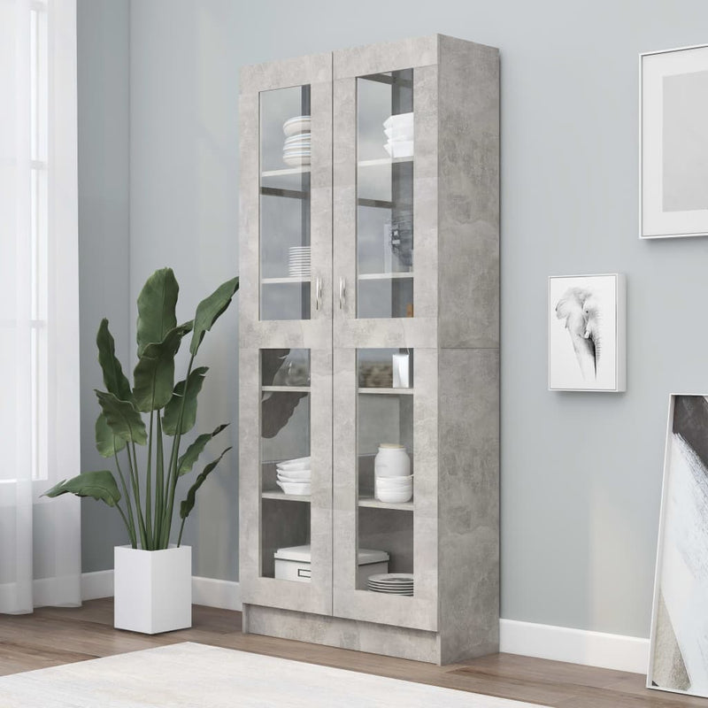Vitrinekast 82,5x30,5x185,5 cm spaanplaat betongrijs MeubelReus