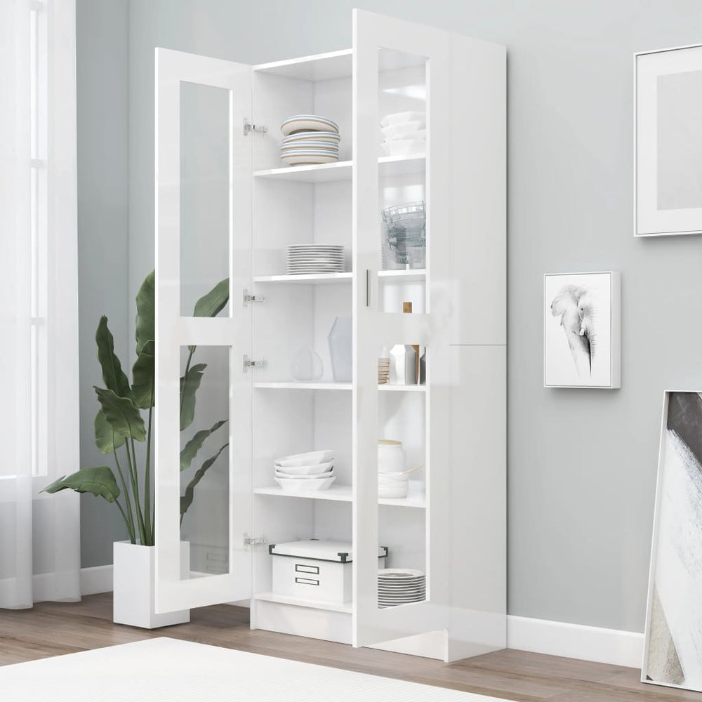 Vitrinekast 82,5x30,5x185,5 cm spaanplaat hoogglans wit MeubelReus