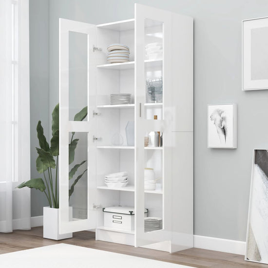 Vitrinekast 82,5x30,5x185,5 cm spaanplaat hoogglans wit MeubelReus