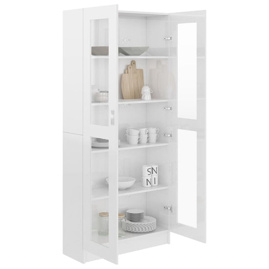Vitrinekast 82,5x30,5x185,5 cm spaanplaat hoogglans wit MeubelReus