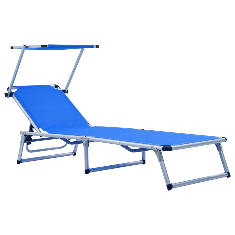 Ligbedden inklapbaar met dak 2 st aluminium en textileen blauw MeubelReus