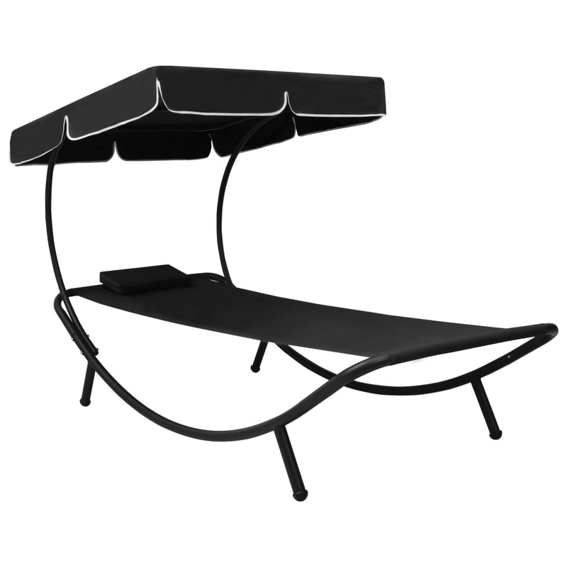 Loungebed met luifel en kussen zwart MeubelReus