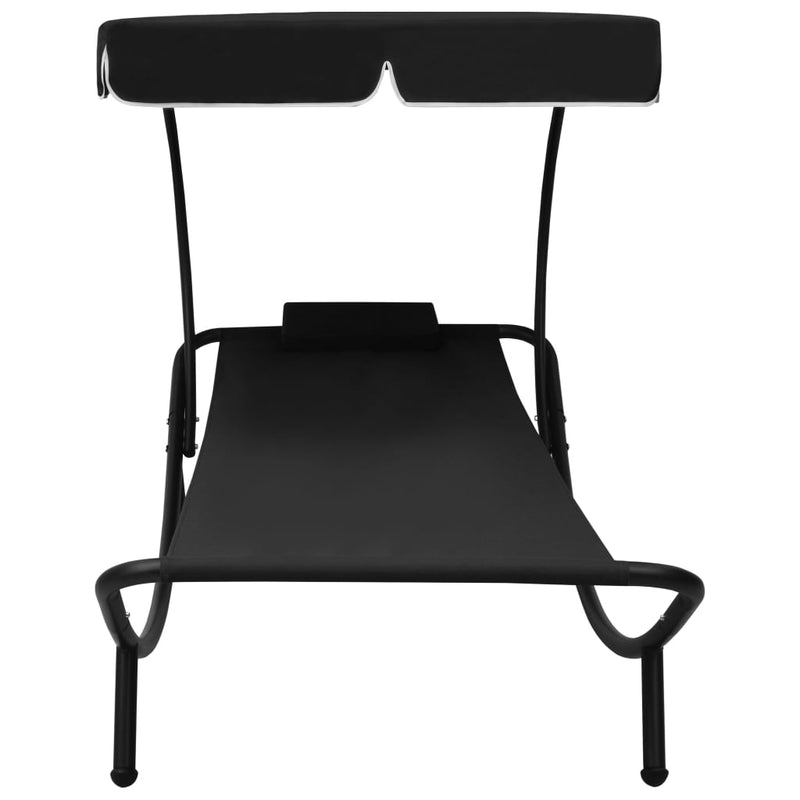 Loungebed met luifel en kussen zwart MeubelReus