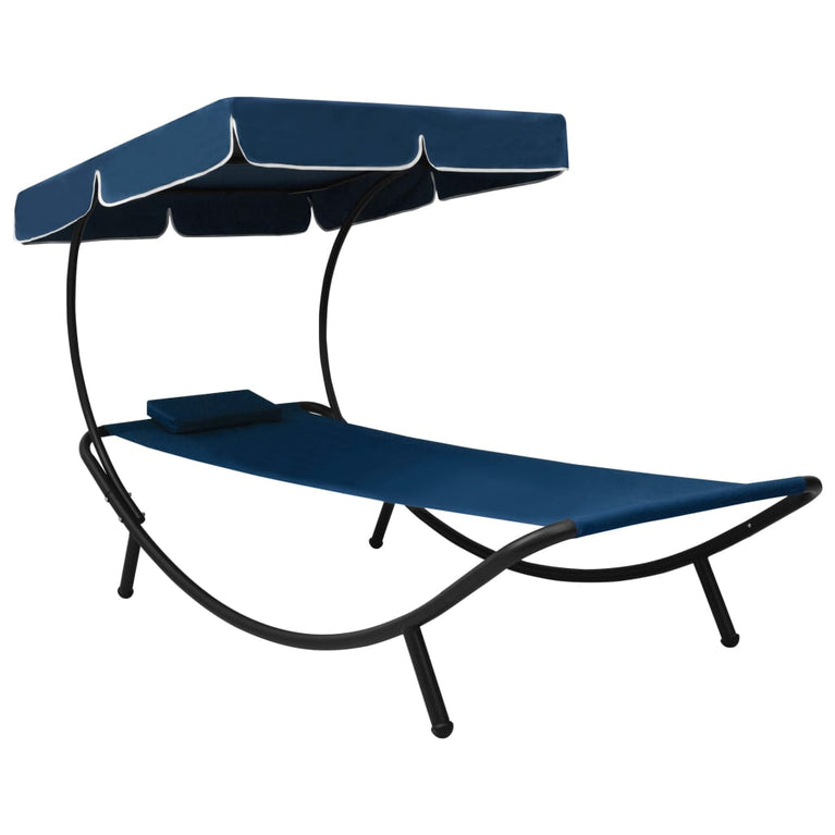 Loungebed met luifel en kussen blauw MeubelReus