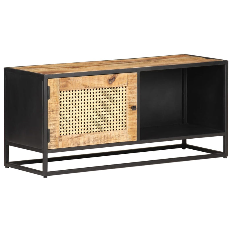 Tv-meubel 90x30x40 cm ruw mangohout en natuurlijk riet MeubelReus
