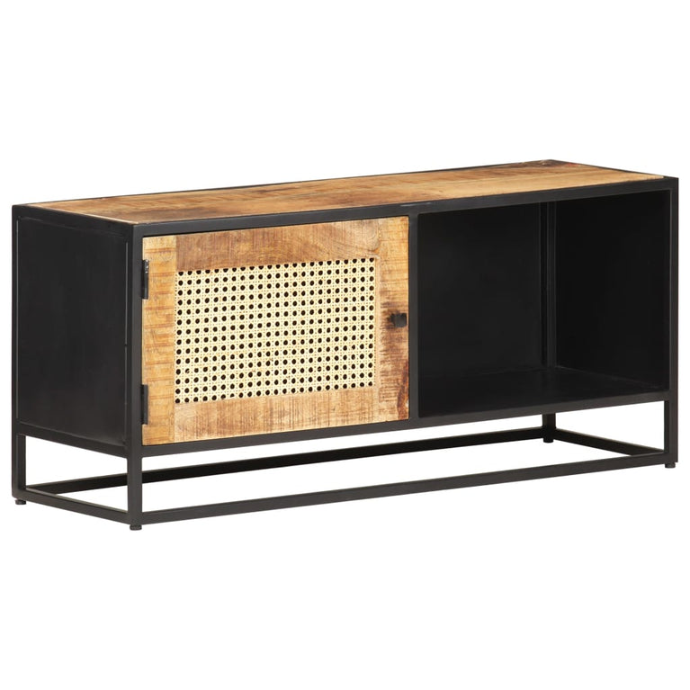 Tv-meubel 90x30x40 cm ruw mangohout en natuurlijk riet MeubelReus