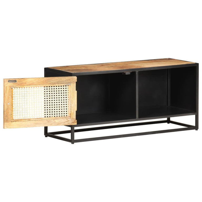 Tv-meubel 90x30x40 cm ruw mangohout en natuurlijk riet MeubelReus